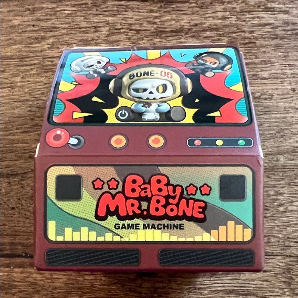 Baby Mr. Bone Game Machine Tin Box - Red, Teal, Yellow Accents